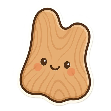 a tree wood gua sha tool, cartoon style, smiling face, wood texture sticker
