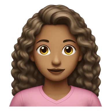 Female young lady with long dark curled brown hair in pink and green shirt sticker