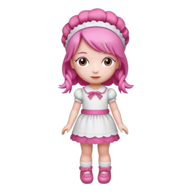 Isolated detaile illustration incredibly raspberry torte doll figurine full body with pink hair and a raspberry hairband sticker