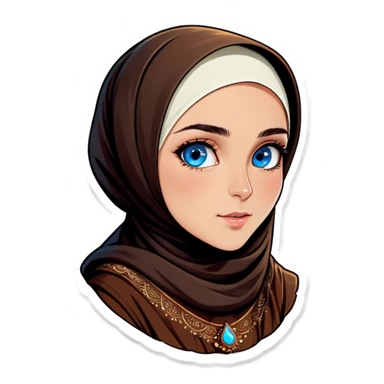 Turkish beautiful finish Konya girl blue eyes with hijab and brown stone dress sticker
