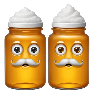Garama and Madundung are together a gray container of salt and a honey container with a cloth on top. They each have eyes with white in the middle, a mouth, nose, and mustache both customary to their colors. They have hairy legs and emit an aura of salt (Garama), and honey (Madundung). sticker