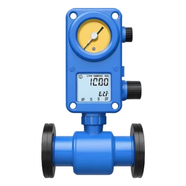 Mini caudalímetro color azul con brida sticker