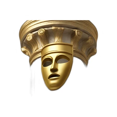 distant view of an abstract renaissance mask in a coat standing on an antique style golden greek column, 4K resolution sticker