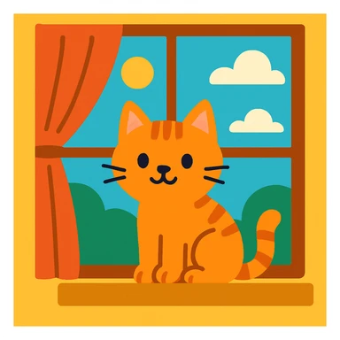 flat toon style cat at a window with simple shapes and bright colors sticker