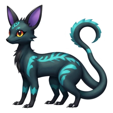 Rare epic aesthetic iridescent spooky gloomy colorful Salandit-Umbreon-Eevee-Genet-species-Fakemon-hybrid-creature, with markings, full body sticker