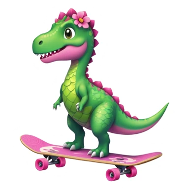 a dinosaur standing on a skateboard and wearing a dress sticker