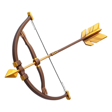 Clash of Clans aesthetic: Cinematic Playful 3D Isometric Bow & Arrows Emoji, rendered in a 3D vector-style similar to standard emojis with minimal shading and bold, simplified shapes. A compact, distinct form with signature details, softly glowing with a fantasy RPG magic charm. Simplified yet unmistakably iconic, highly detailed and consistent, glowing with a soft radiance and high shine. Stylized with a touch of heroic grandeur and a soft glowing outline, capturing the essence of a beloved gaming relic with a friendly, playful manner! sticker