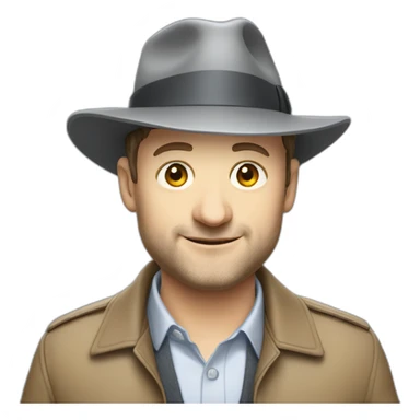 tim robinson wearing a grey fedora with a grey flap on the back sticker