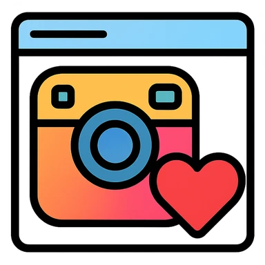 Instagram post icon with a camera and heart, modern icon style sticker