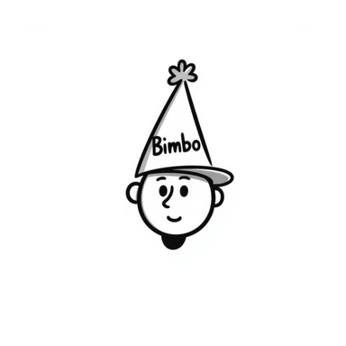 dunce cap with 'Bimbo' text, hand-drawn doodle style sticker