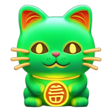 maneki neko 3d in the form of green neon sign sticker