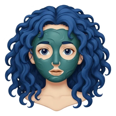 messy clay mask curly long dark blue hair sticker