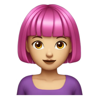 young girl with purple eyes, hot pink bob haircut with bangs, fair skin sticker