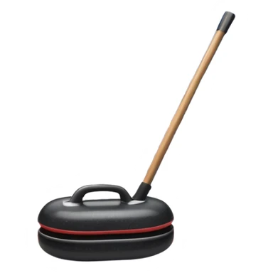 An icon featuring a curling stone sliding across the ice, with a broom nearby. The scene includes the curling rink, with its distinctive circles, and a vibrant crowd in the stands. Snowflakes fall outside the arena, and bright lights illuminate the ice. Transparent background. sticker