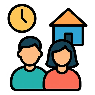 two people, a clock and a house together sticker