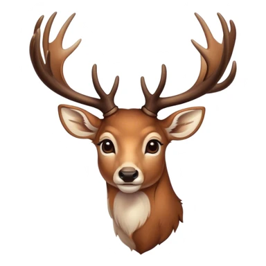 Cinematic Noble Deer Portrait Emoji, Poised and regal, with a graceful, slender build and a dappled Fur of warm browns and creams, elegant antlers crowning its head, deep-set soulful gentle eyes, Simplified yet sharp and sophisticated features, highly detailed, glowing with a soft, dignified glow, high shine, intelligent and serene, stylized with an air of forest majesty, focused and attentive, soft glowing outline, capturing the essence of a watchful woodland guardian, so majestic it feels as though it could gracefully leap out of the screen with effortless authority! sticker