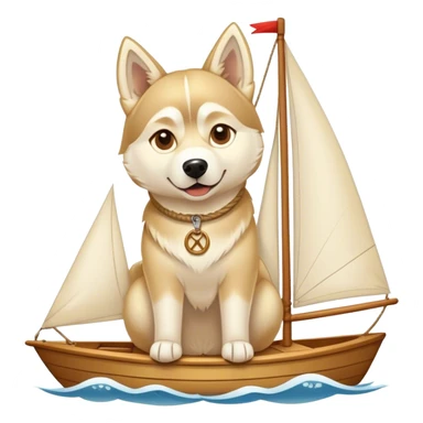 Un Husky beige dorée sur un voilier  sticker