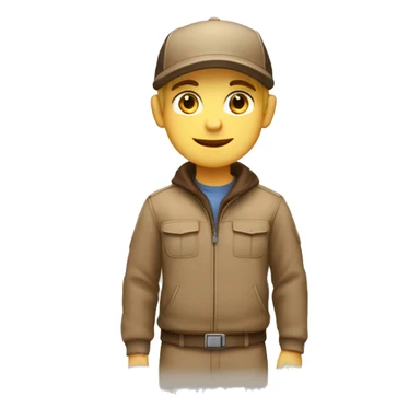 Blonde Delivery boy, full body, light skin tone, wearing brown cap and brown jacket, UPS delivery company uniform loading a package without background sticker