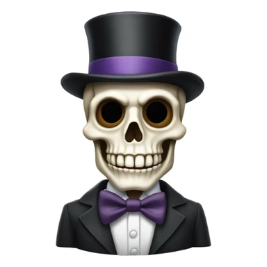 Skeleton wearing a bone bow tie and top hat sticker