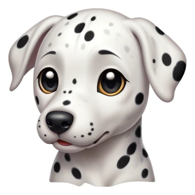 Cinematic Cute Dalmatian Portrait Emoji, Head tilted playfully and inquisitively, showcasing a smooth white coat speckled with charming black spots, round, sparkling dark eyes filled with curiosity, Simplified yet irresistibly adorable features, highly detailed, glowing with a warm, friendly glow, high shine, affectionate and lively, stylized with a touch of whimsy, bright and endearing, soft glowing outline, capturing the essence of a mischievous yet loving pup, so playful it feels like it could bound out of the screen and into your arms! sticker