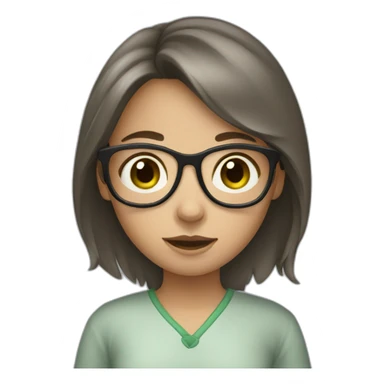 A girl with green eyes and brown hair and glasses and wearing gray pijama sticker