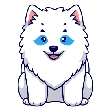 fluffy white Samoyed dog with blue eyes, smiling sticker