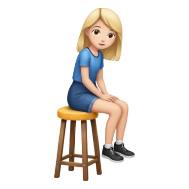 a girl is sitting on a stool seeing whole body toward left side sticker