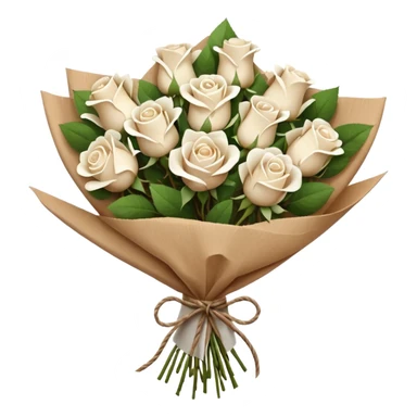 white roses bouquet in brown paper sticker
