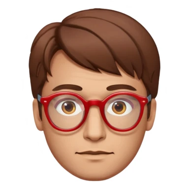 slightly elongated face of a man with red glasses and a big set of brown hair, variation 3 sticker