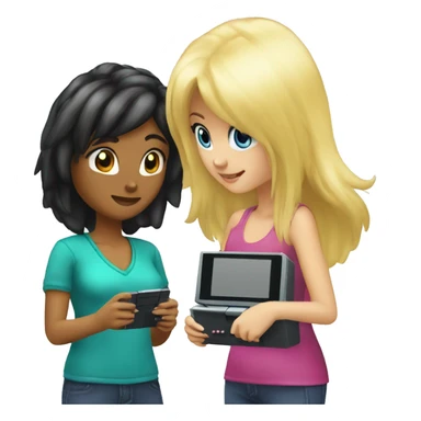 haired blonde and black hair girl playing nintendo ds sticker