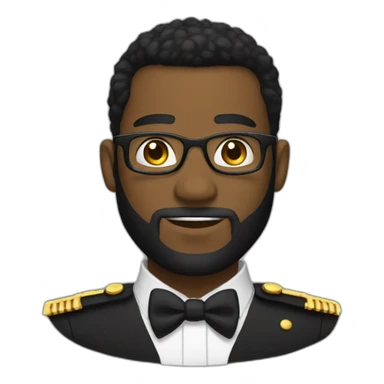 black soldier with beard, part in black hair, white collared shirt, bow tie, gold frame glasses, bulletproof vest  sticker