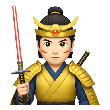 samurai with laser sword, yellow sticker