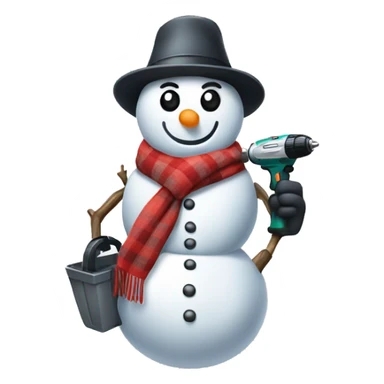 snowman with hat and scarf holding a drill in his right hand sticker