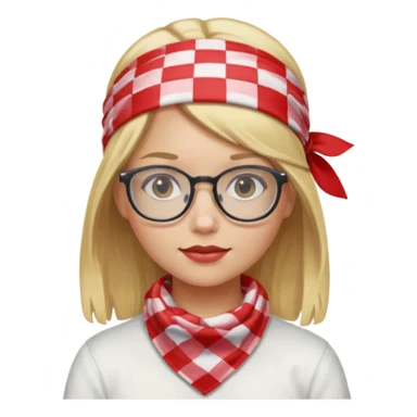 girl blonde hair, wear red and white checkered bandana, glasses sticker