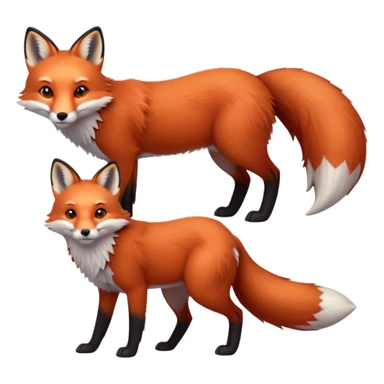 cinematic-[fox]-realistic-full-body-standing on all fours-emoji,-tail-tucked-close,-head-tilted-dramatically,-fox-[red]-fur,-simplified-yet-realistic-focused-features,-highly-detailed,-glowing-with-an-almost-sarcastic-glow  expressive eyes sticker