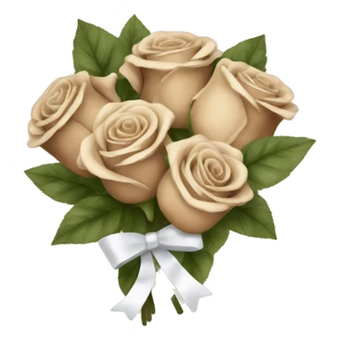 Beige and brown roses bouquet with white bow sticker