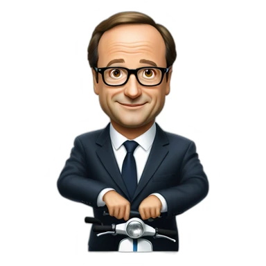 François Hollande sous un scooter sticker
