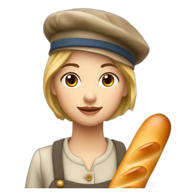 Fille Francaise avec un béret et une baguette de pain sticker