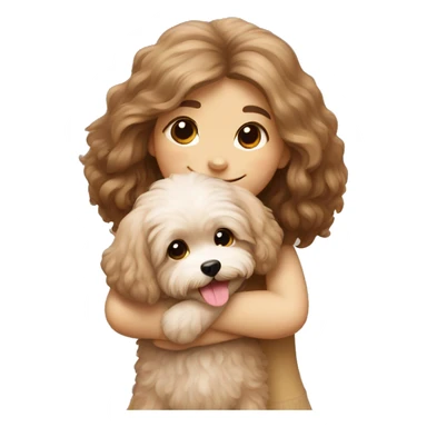 Maltipoo hugging smiling girl with brown long hair sticker