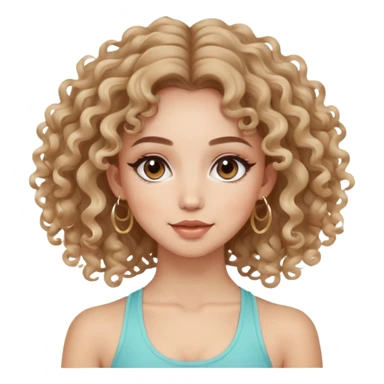 cute balayage curly/wavy haired girl, hoop earrings, clean girl makeup DOING a YOGA pose sticker