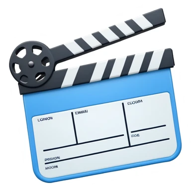 ultra simplified movie clapper with blue and white colors, two simple rectangles with a diagonal line sticker