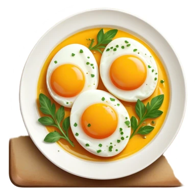 Cinematic sunny-side-up eggs, perfectly cooked with glossy yolks, crispy golden edges, sprinkled with fresh herbs, served on a rustic plate, bright and inviting, highly detailed and appetizing. sticker