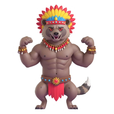 A native strong buff hyena with war bonnet flexing posing full body  sticker