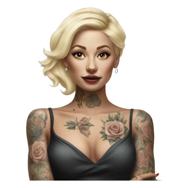 Blonde elegant women, her Body Covered with Tattoos, POINTING YOU with her HAND , Hyper realistic sticker
