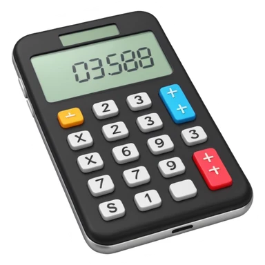 3D iPhone style emoji of a calculator with numbers on display, symbolizing calculation, vibrant colors, isolated on white background, soft shadows, high detail, playful and cute. sticker