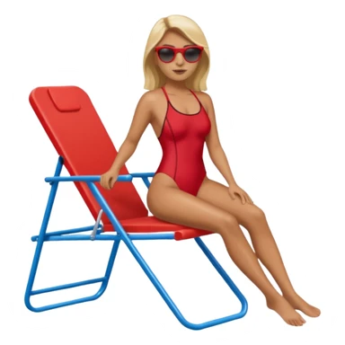 Female lifeguard – red swimsuit, sunglasses, sitting on tall lifeguard chair. sticker