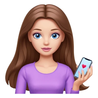 beautiful barbie girl with long brown hair, blue eyes and wearing light purple clothes playing games sticker