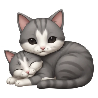 dark grey and white small cat with his eyes closed leaning his head on his paw while leaning on his elbow lying down sticker