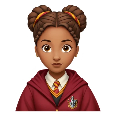 Tiana Benjamin is Angelina Johnson in harry potter, wear hogwarts gryfindor uniform,  thick, brown knot bun hair , reflecting her bold, stylish, and strong personality sticker