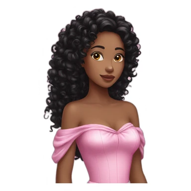 Pink princess black curly hair long sticker